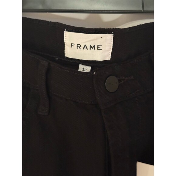 FRAME The Straight Baggy Jeans Womens Size 32 Black Wide-Leg Raw Hem - Picture 3 of 12